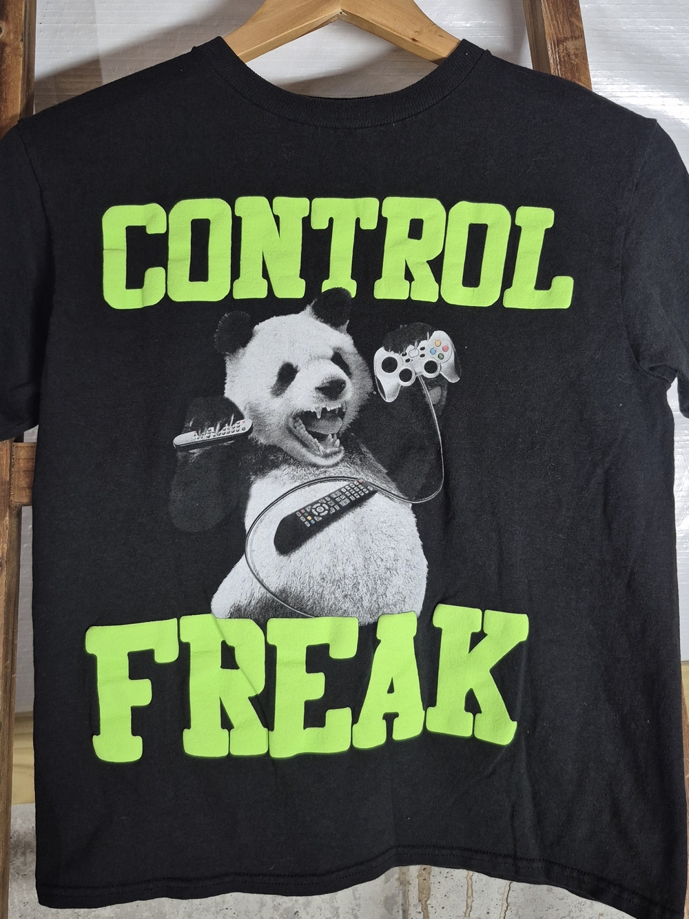 Control Freak Panda Graphic Tee - Neon Green Print